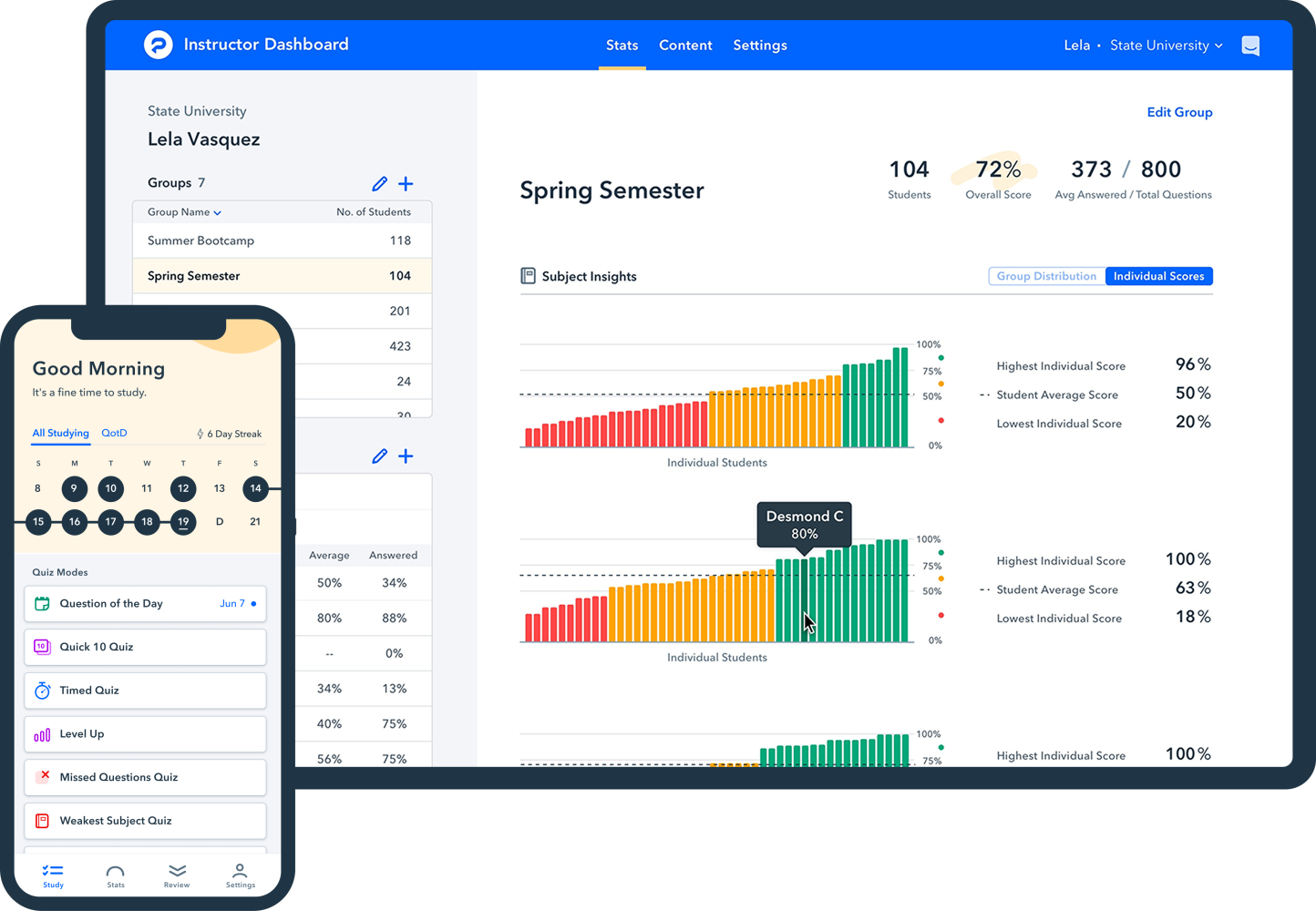 Image of Pocket Prep mobile study app and Instructor Dashboard